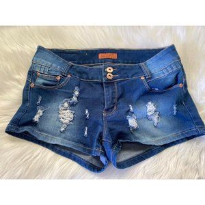 Docefit Women's Denim Jean Shorts Tag Size 38 Real Size 31 Destroyed‎ Two Button